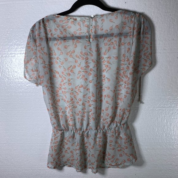 Daniel Rainn Sz XS Cherry Novelty Print Peplum Top - Picture 3 of 9